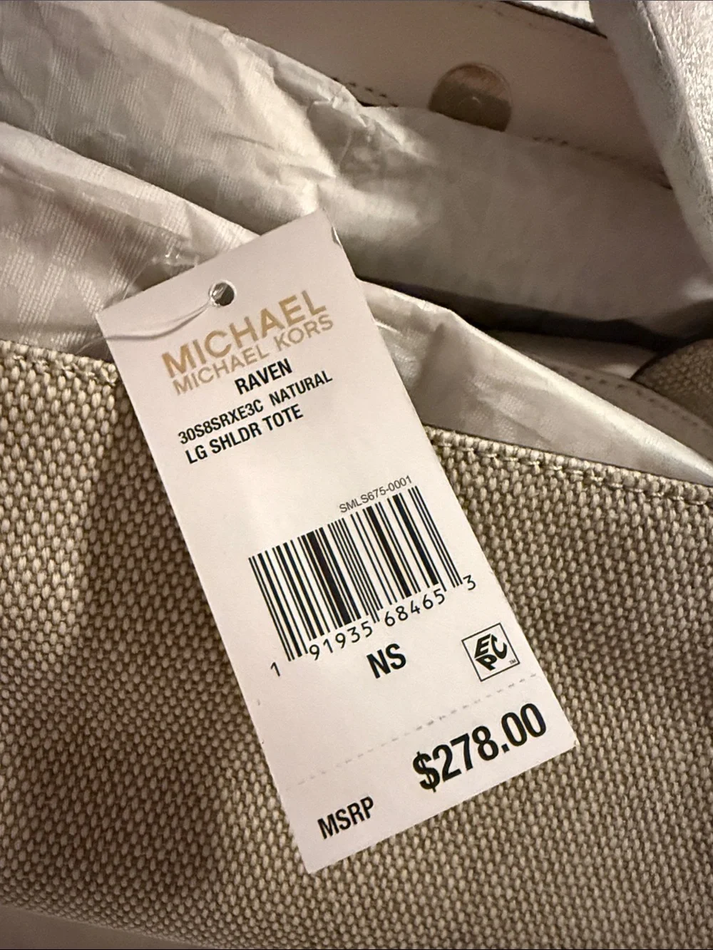 Michael Kors Beige Canvas Shoulder Tote with Silver Grommets